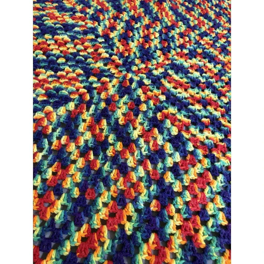 Handmade Vintage Crochet Blanket Abstract Rainbow Afghan Throw 53